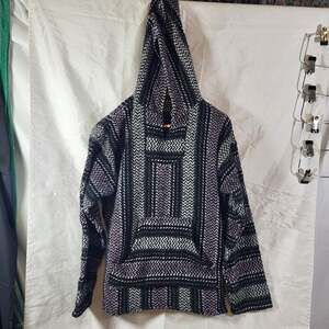 Baja Joe Classic Mexican Woven Baja Hoodie - Black, White, and Purple
Size M